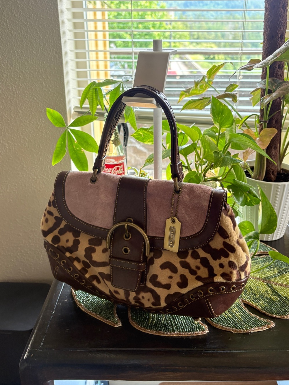 Coach Leopard Print and Brown Leather Buckle Satchel SoHo
